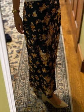 miami Black Midi Skirt with Mustard Floral Print